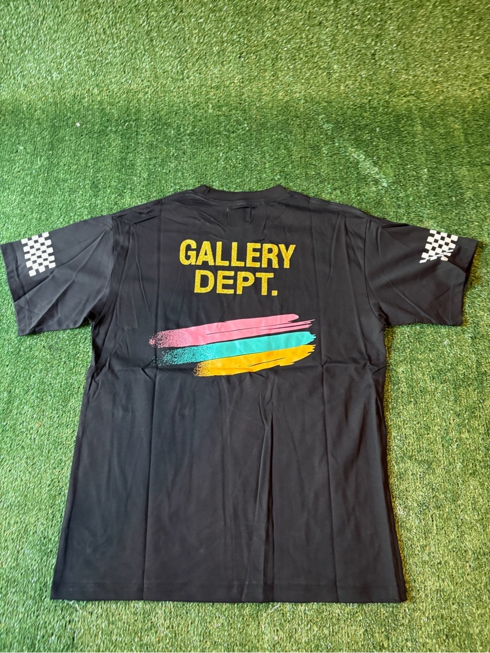 Gallery Dept Black Tee with Multicolor Paint-Stripe MIA Graphic - Picture 3 of 10